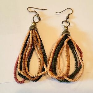 Natural wood beads earrings in Earth tones ! Circa 1980s